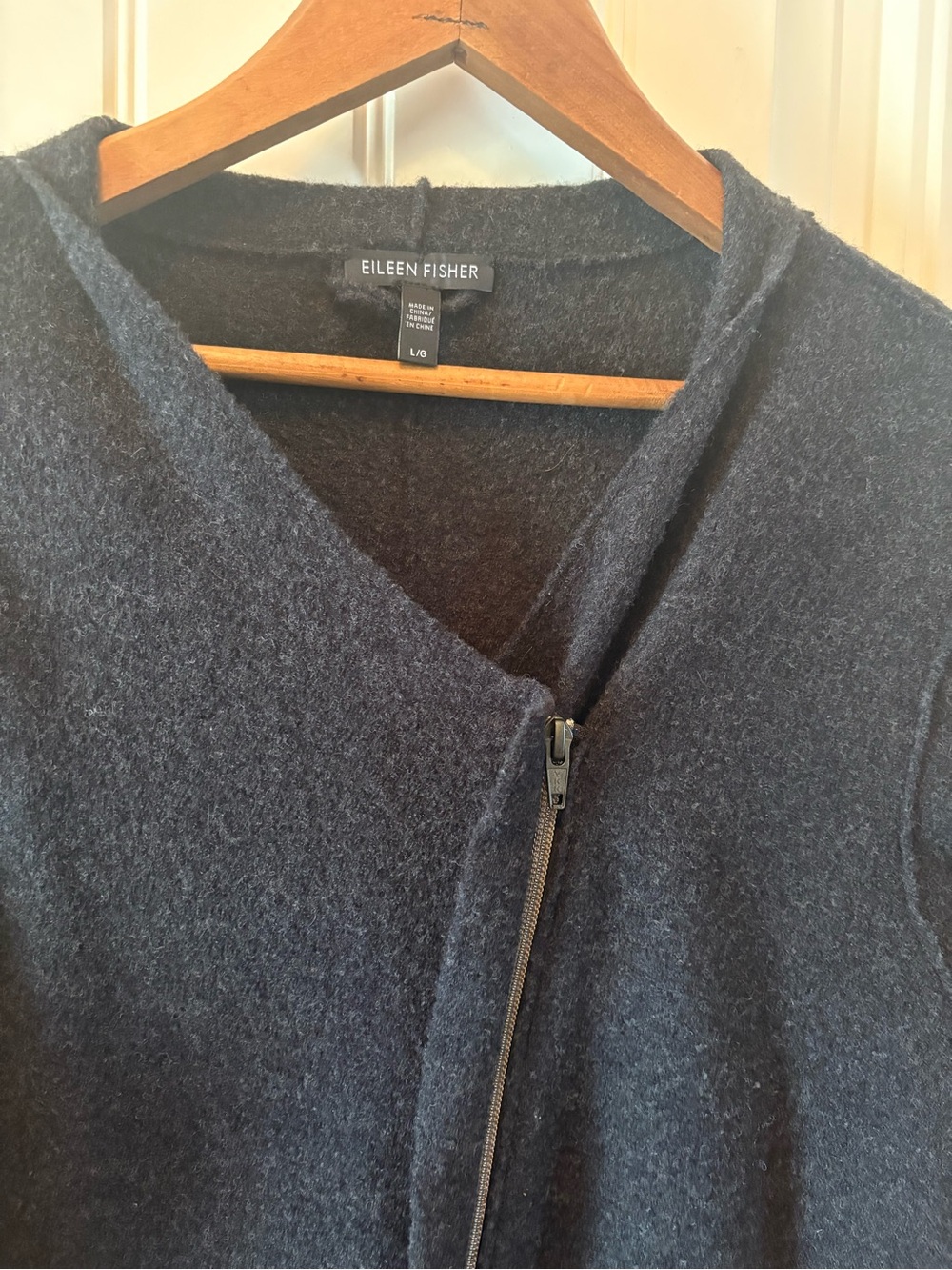 Eileen Fisher Dark Charcoal Zip-Front Wool Cardigan